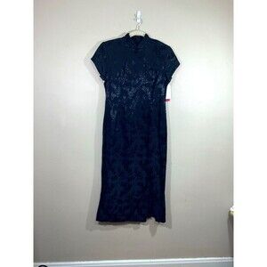 VTG John Roberts Cheongsam Asian Style Maxi Dress 16 Black 90s Goth Grunge NWT